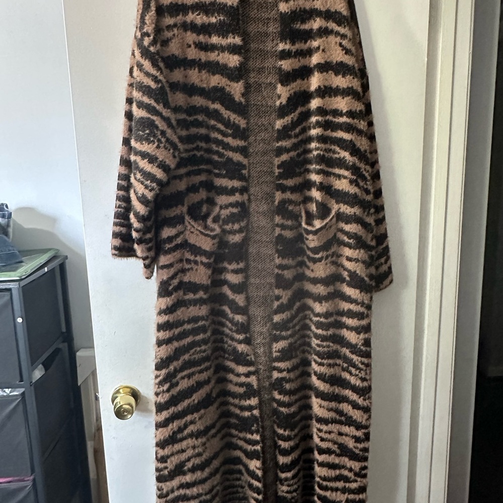 Fashion Nova Brown and Black Striped Cardigan